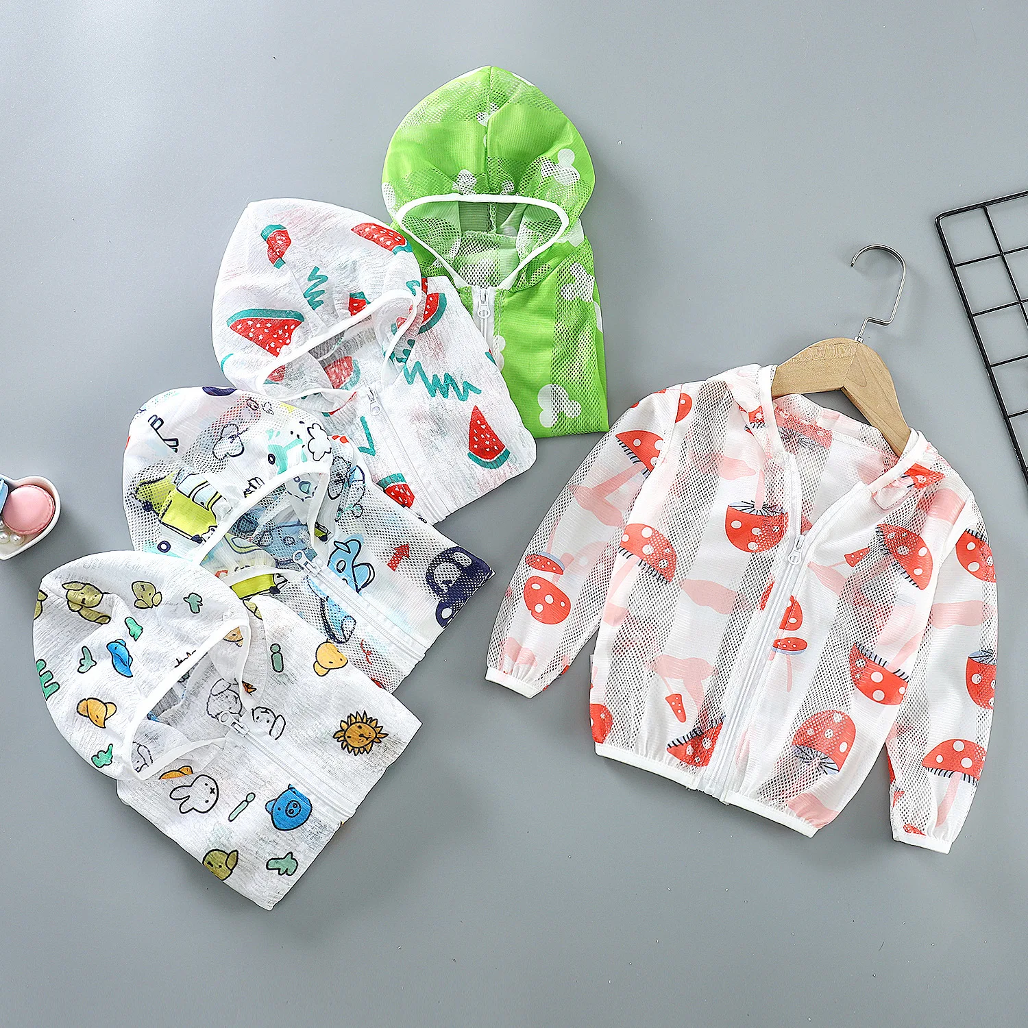 

Summer Children's Sunscreen Clothing Beach Skin Clothing Baby Breathable Hooded Zipper Sunscreen Clothing Children's Clothing