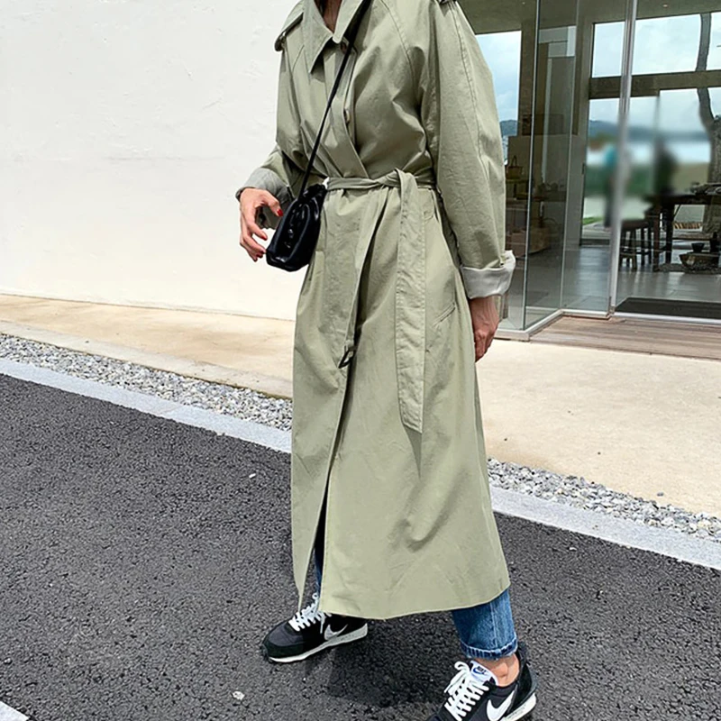 Женский Длинный тренчкот с длинным рукавом Корейская верхняя одежда свободная