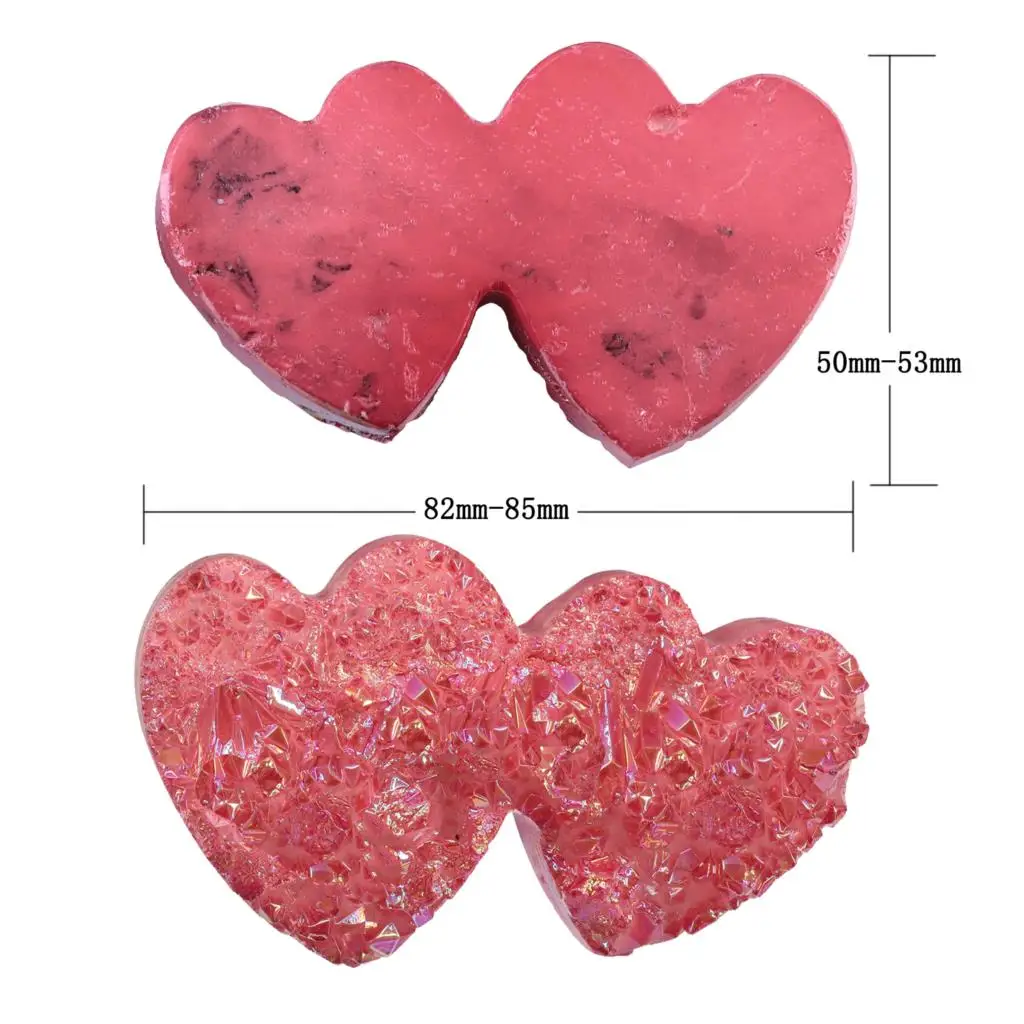 TUMBEELLUWA Double Love Heart Aura Crystal Cluster Electroplating Titanium Coating Rock Quartz Cluster Ornaments Room Decor