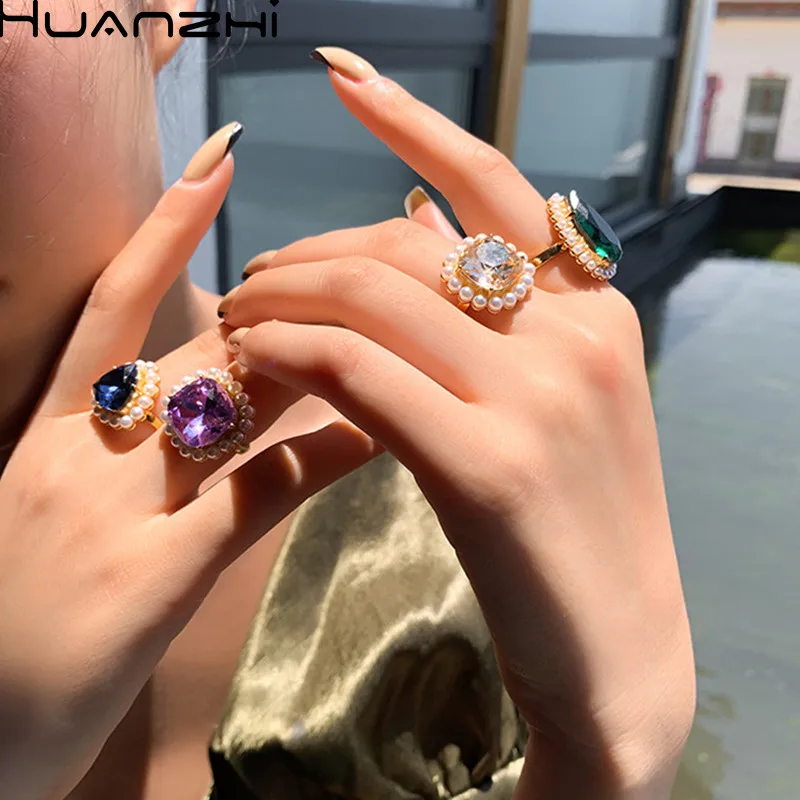 HUANZHI 2020 Новая Винтажная Изысканная имитация жемчуга блестящие цветные стразы