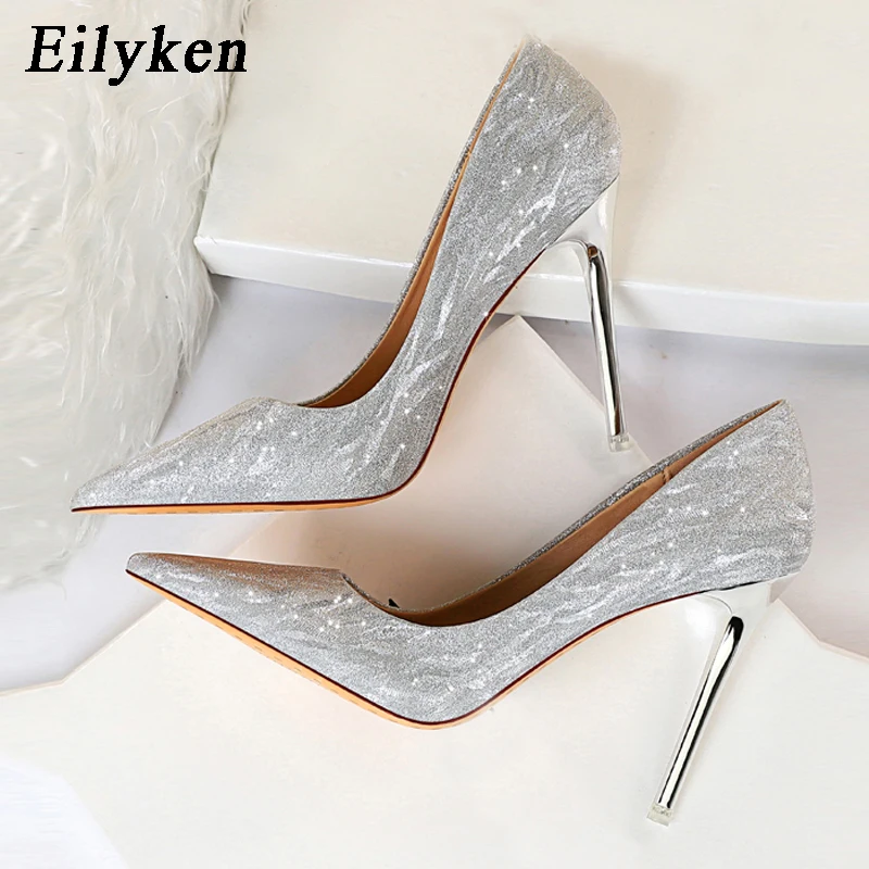 Туфли Eilyken женские на высоком каблуке заостренный носок блестящие свадебные