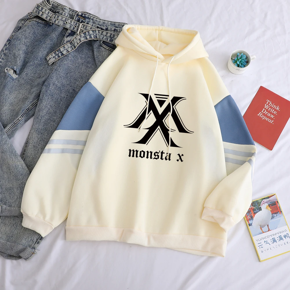 Женский флисовый пуловер MONSTA X Повседневный с капюшоном и длинным рукавом в стиле
