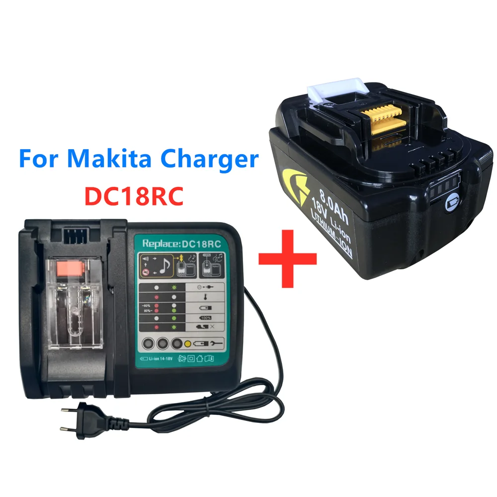 

2021 Upgrade 18V 8Ah BL1860 Rechargeable Battery Lithium Ion for Makita Power Tool Battery BL1840 BL1850 BL1830 LXT 400+Charger