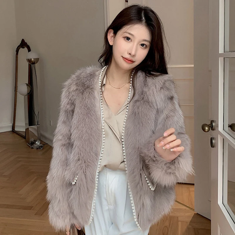 

Женская короткая куртка из искусственного меха, повседневная облегающая куртка в Корейском стиле из лисьего меха, Осень-зима