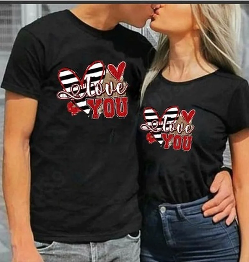 

King Queen Couples T Shirt I Love You Print Couple Tshirt Summer Fashion Woman T-shirt Casual O-Neck Tops Lovers Tee Shirt