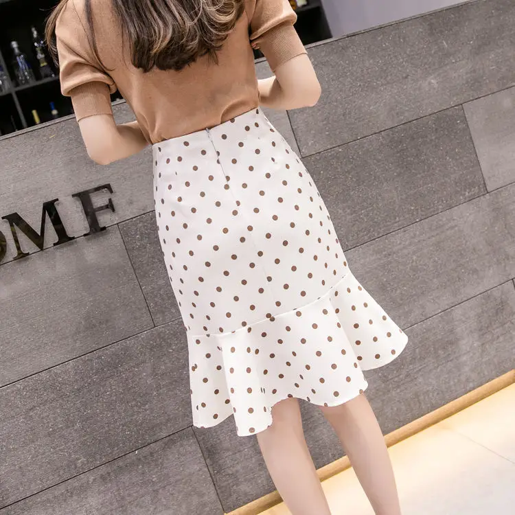 

Fishtail Skirt Spring and Summer Women's New High Waist Korean-Style Hip Skirt Spring and Summer Polka Dot Skirt Mid-Length