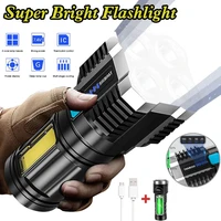 2021 year new style 4led flashlight mini portable lamp with built in 1200ma 18650 battery usb rechargeable cob led flashlight