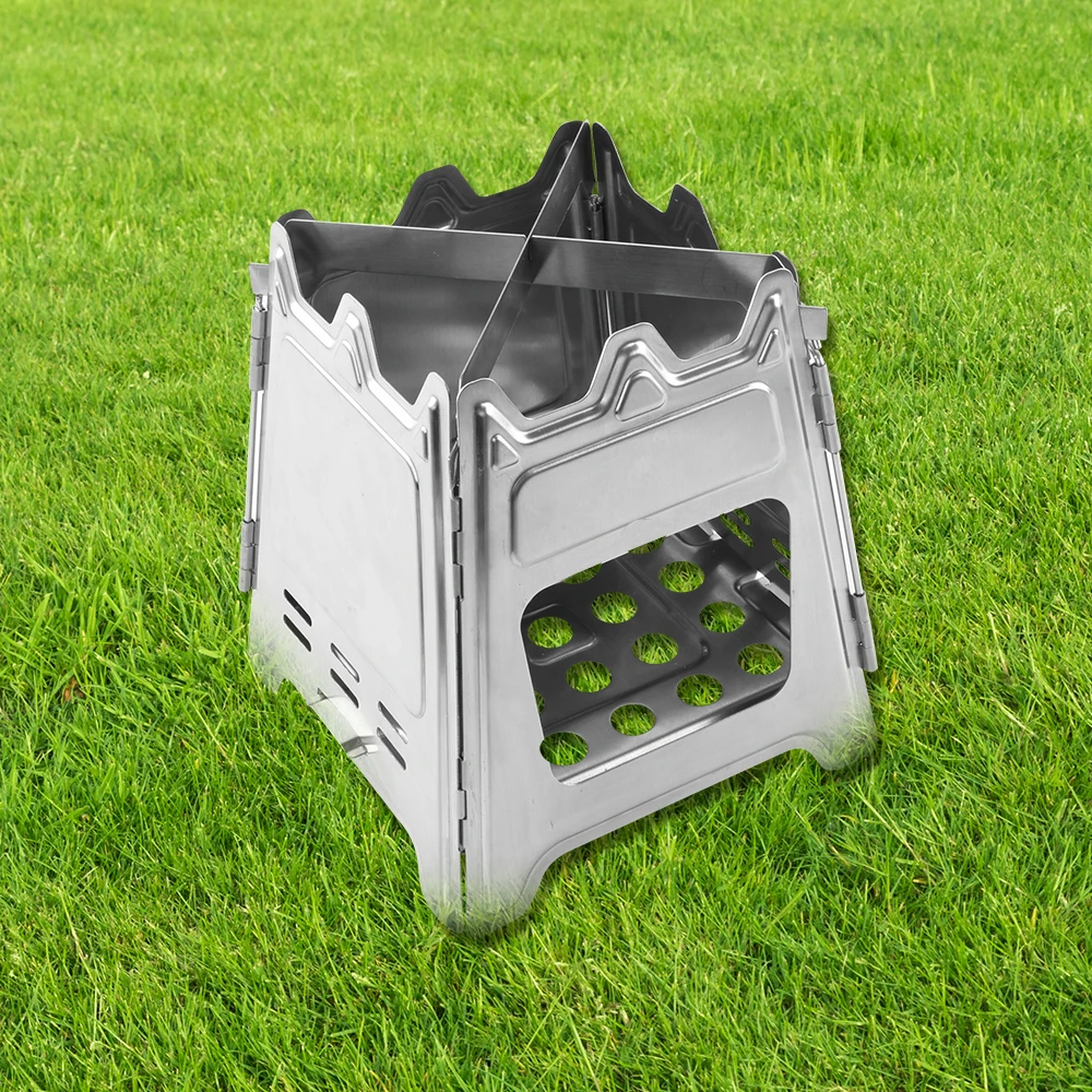 

Camping Stove Foldable Stainless Steel Wood/Alcohol Stove with Alcohol Tray Portable Windproof Outdoor Picnic Cooking Tool