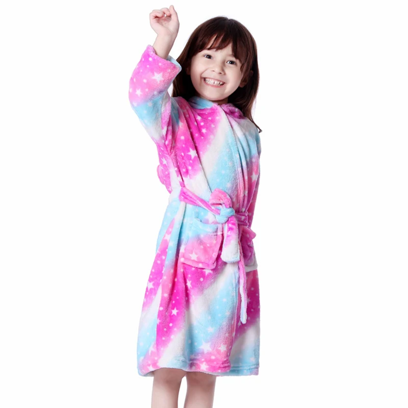

Boys Girls Unicorn Robe Winter Kids Animal Hooded Children Bathrobe Boy Fleece Sleepwear Kids Dressing Gown Baby NightGowns