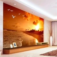 beibehang sunset beach landscape oil painting wallpaper for living room tv background mural bedroom home decor wall decorations