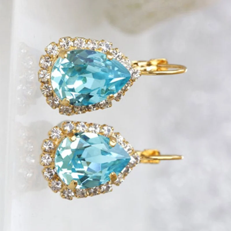 Изысканные серьги из 18-каратного желтого золота с аквамарином женские свадебные