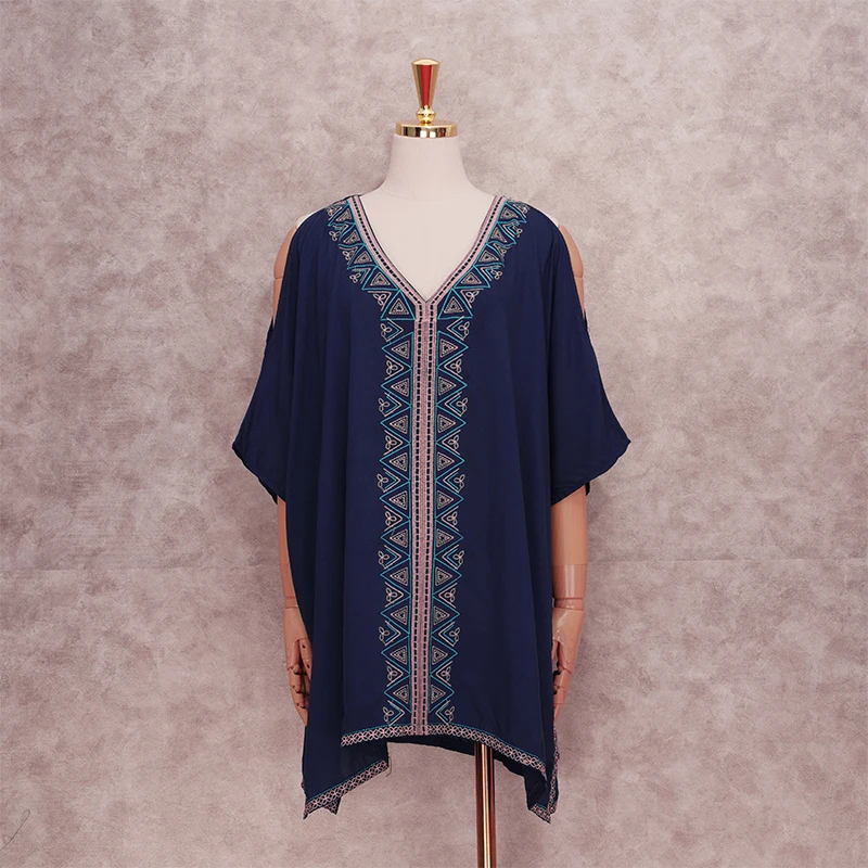 Женское летнее пляжное платье хлопковое с открытыми плечами сексуальное синее