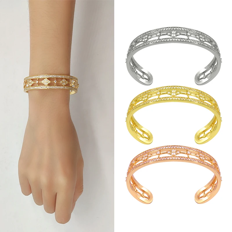 

Bracelet For Girls Crystal Fashion Chain Lover Charm Couple Cuff African Jewelry Dubai C Shaped Gold Bangle Copper Luxury