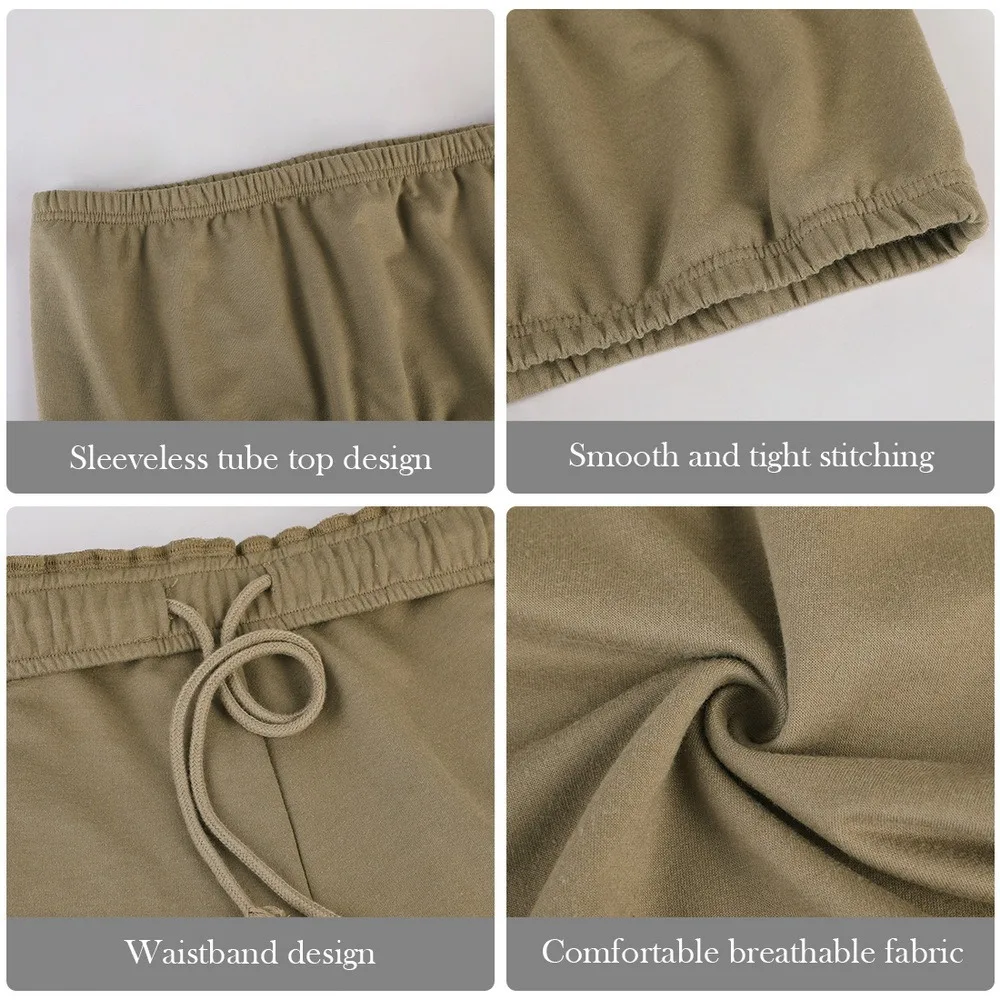 

Casual Cotton Sportswear Two Piece Sets Women Sleeveless Top+Drawstring Elastic Shorts Matching Set Athleisure Outfits