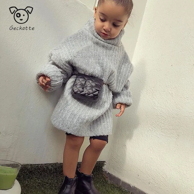 Geckatte/новая одежда для маленьких девочек зимняя однотонное вязаное платье-свитер