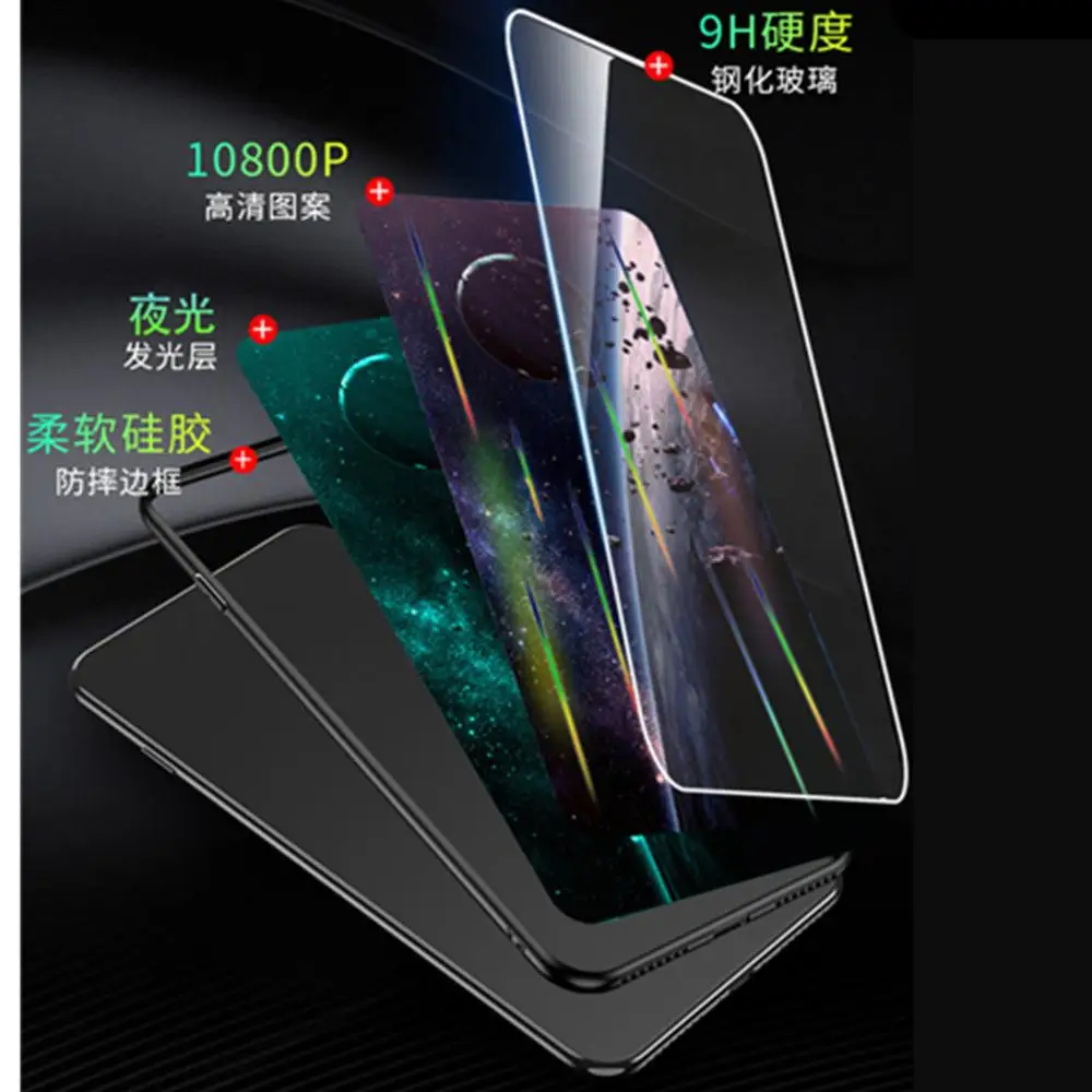 Aurora Luminous Tempered Glass Case For huawei P30 Pro Lite Mate 20 Nova 5 5i Honor V20 6X 7X 8X 9X 8A 8C 9 10 | Мобильные телефоны