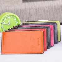 long oil wax leather women wallets zipper hasp thin multi card holder female letter solid color clutch money phone package