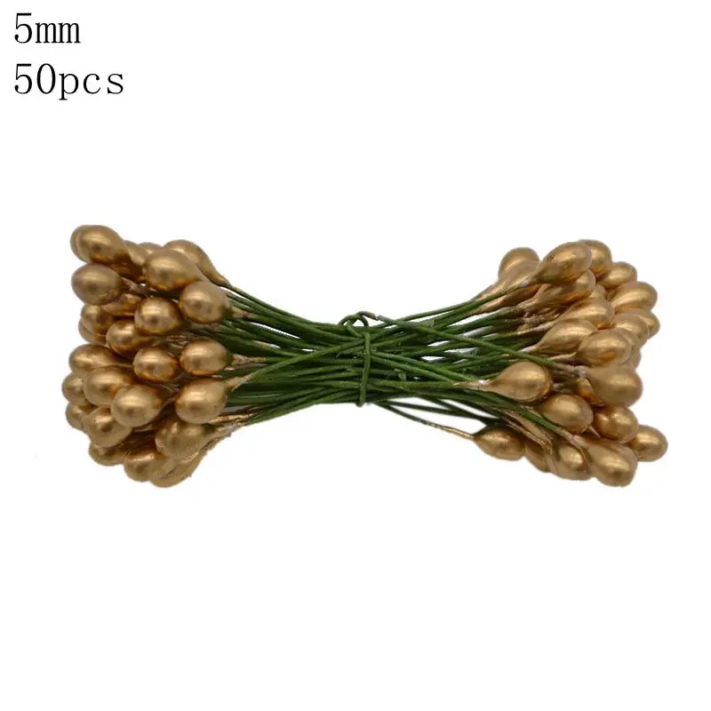 50pcs stamen Свадебные украшения Золотой искусственный цветок вишня тычинки ягоды DIY цветок венки декоративный торт подарочная коробка Свадебный декор - Цвет: 50pcs stamen