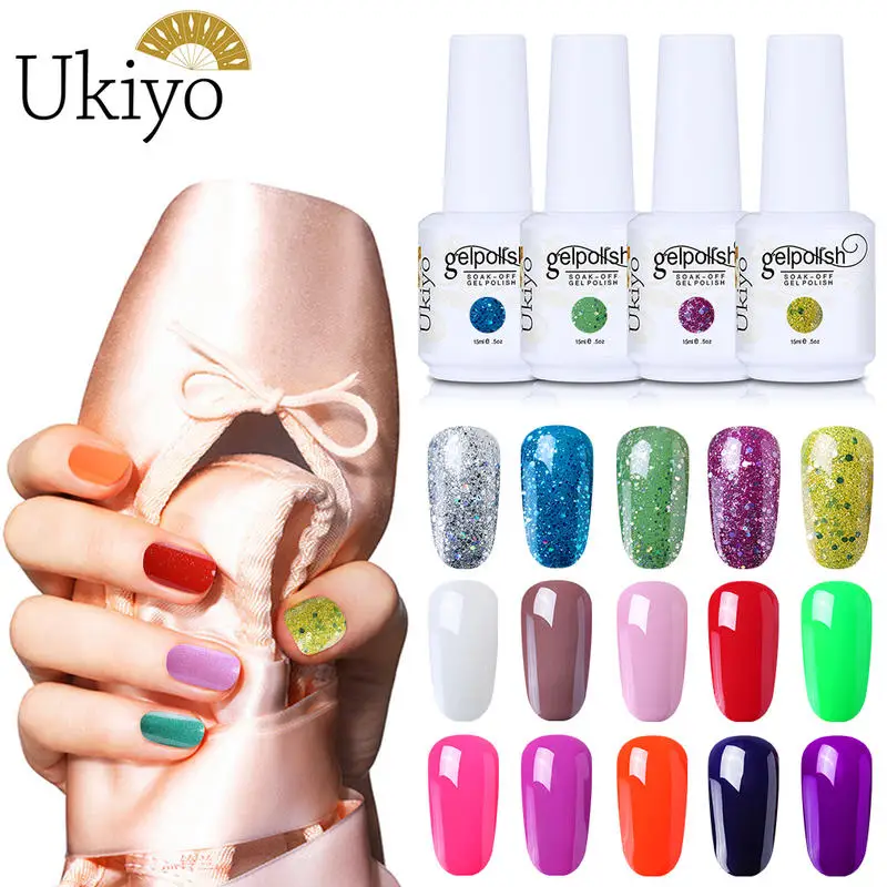 

Ukiyo 15ml Nail Art Gel Nail Polish Soak Off UV LED Glitter Gel Varnish Semi Permanent Enamel Lucky Lacquer Gel Polish Gellak