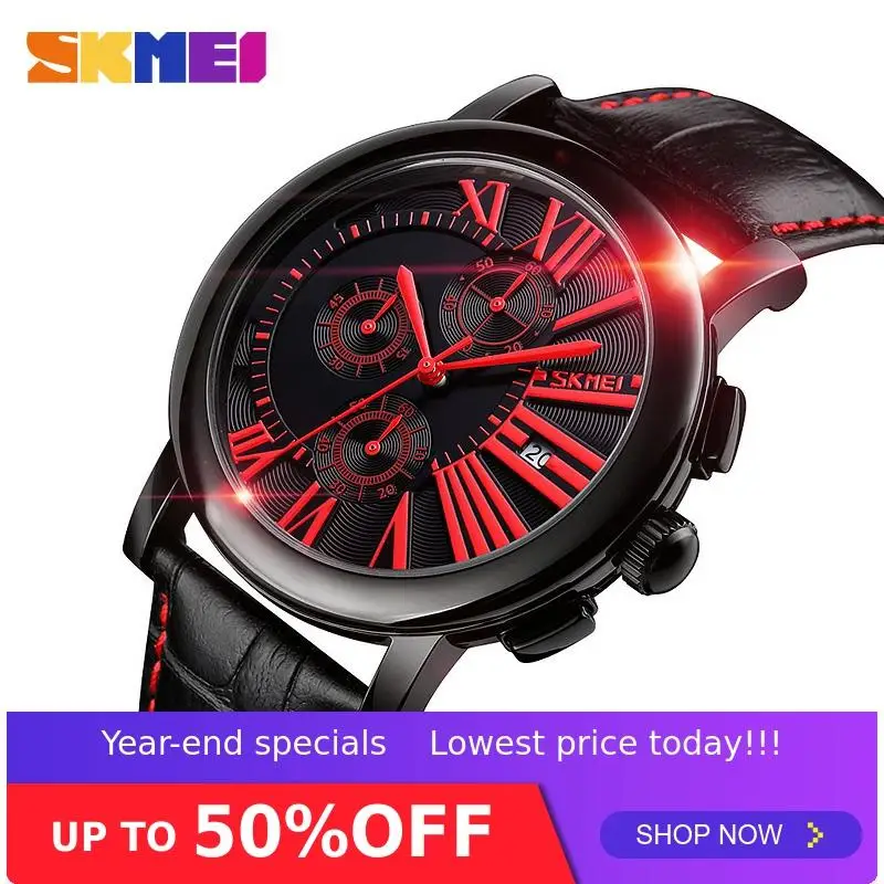 SKMEI Relogios Masculino Мужские кварцевые часы с кожаным ремешком деловые мужские наручные