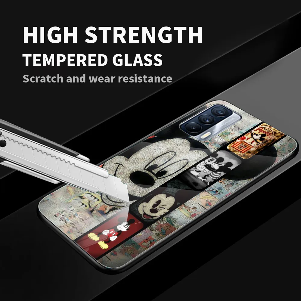mickey mouse tempered glass cover for realme 7 7i xt c3 6 5 pro for oppo a9 2020 a52 find x2 lite phone case free global shipping