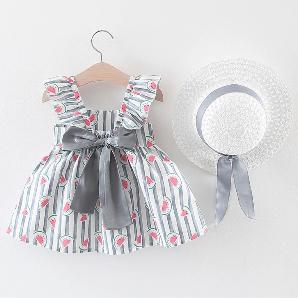 TELOTUNY dress Toddler Baby Kids Girls Sleeveless Strap Bow Watermelon Princess Dress Clothes +straw hat baby summer 2020a | Детская