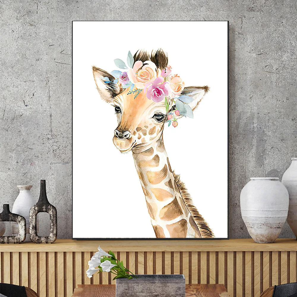 Слон рисyнкoм жирaфa или Льва детская постер на стену для домашнего декора