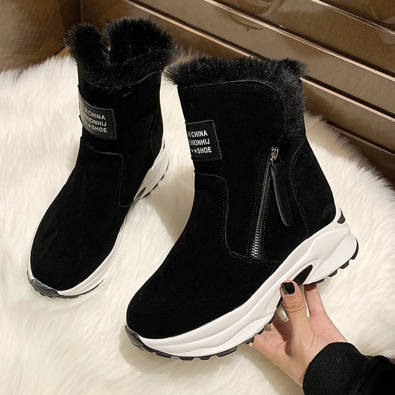 

HKXN Increased Snow Boots Women 2021 Winter New Womens Platform Heels Thick and Velvet Warm Thick-soled Casual Martin Boots T
