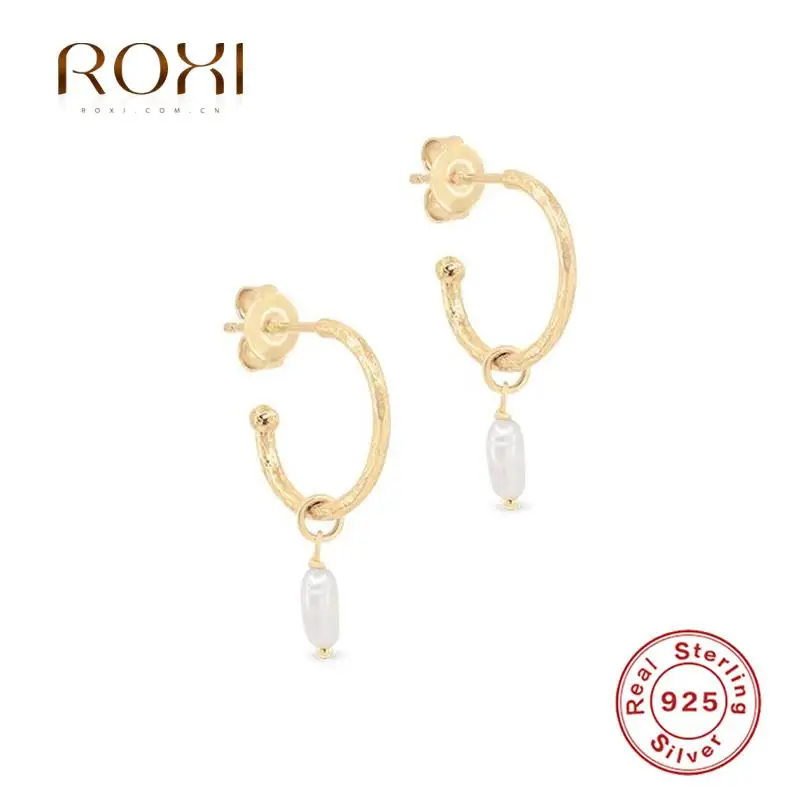 

ROXI C Shape Ear Stud Pearls Earrings For Women 925 Sterling Silver Piercing Earrings Jewelry Pendientes Plata 925 Gifts Brincos