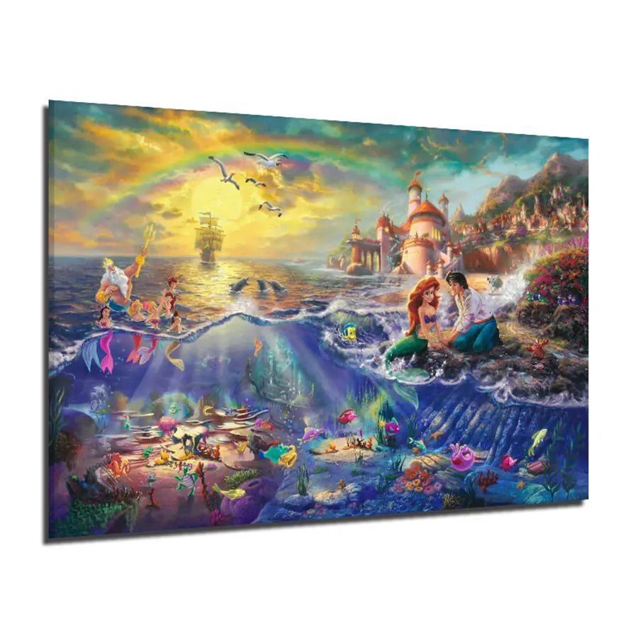 Картины морской пейзаж мультфильм Русалка принцесса и принц настенное искусство