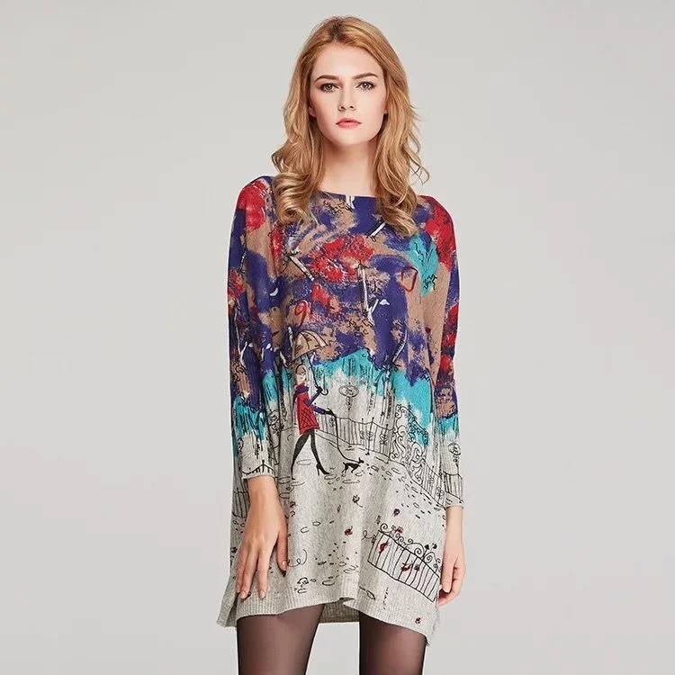 

Vefadisa 26 Style Cartoon Print Women Sweater 2021 Autumn Vintage Female Pullover Knitted Batwing Sleeve Knitted Coat QYF6175