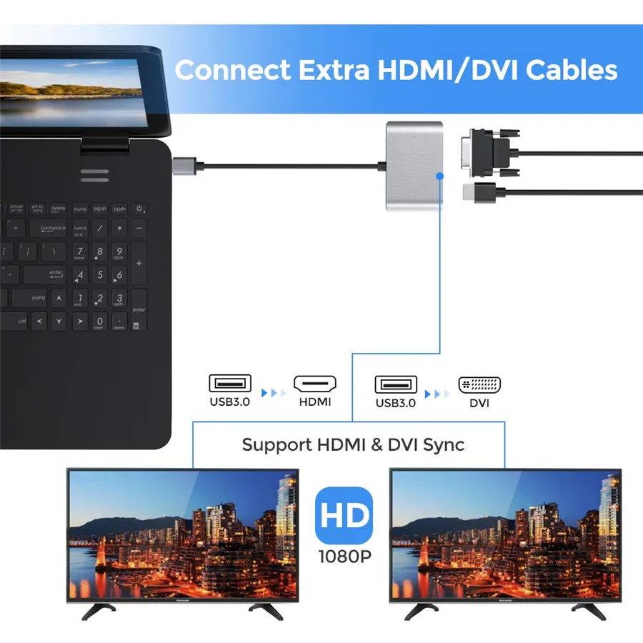 Адаптер USB 3 0 к HDMI DVI двойной usb конвертер Displayport с поддержкой выход синхронизации