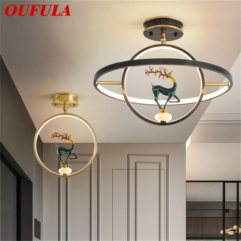 

OUFULA Brass Ceiling Light Modern Luxury Jade Lamp Fixtures LED Creative Home For Dining Room Decoration