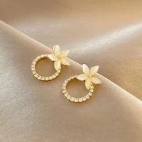 2021 new arrival fashion fine crystal flowers drop earrings trendy geometric circular women dangle earrings