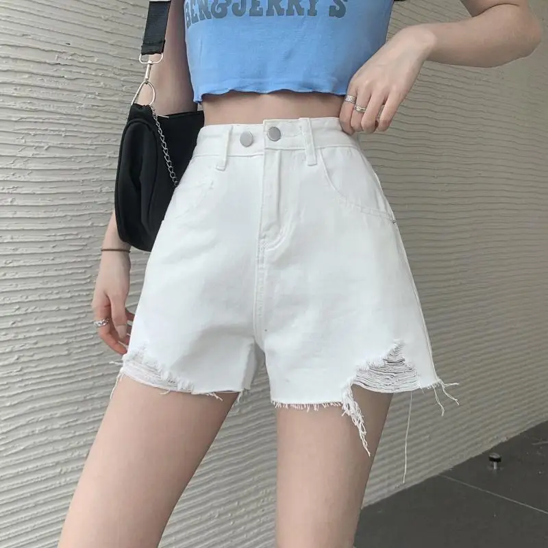 

Black Denim Shorts women's summer high waist show thin versatile 2021 new fashion wide leg pierced jeans net red hot pants