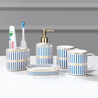 bathroom sanitary ware set ceramic porcelain soap dispenser dish couple cup washtools 5 pieces kit luxury wedding gift present