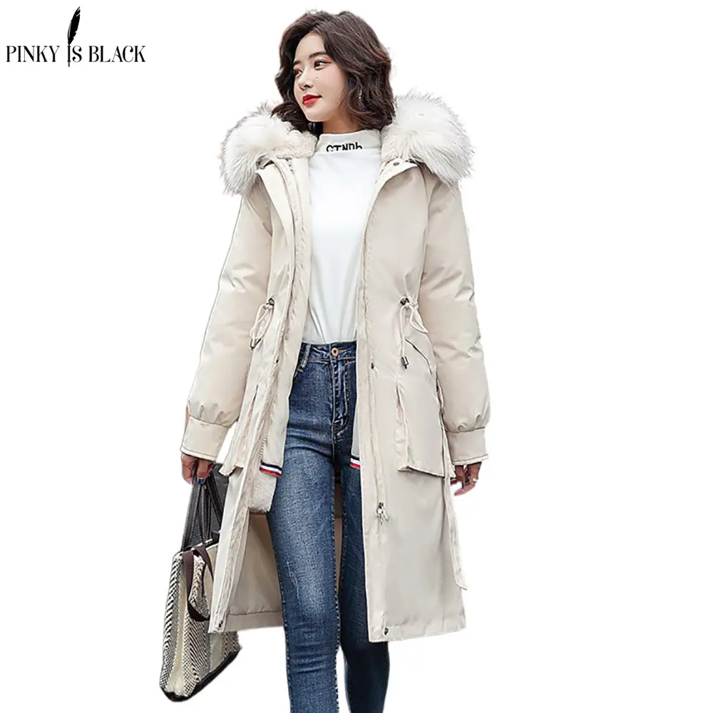 PinkyIsBlack -30 Degrees Snow Wear Long Parkas Winter Jacket Women Fur Hooded Clothing Female Fur Lining Thick Winter Coat Women