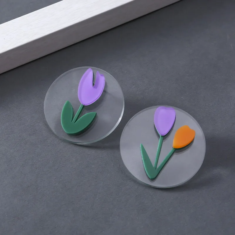 Фиолетовый Тюльпан серьги гвоздики личности акриловые Асимметричные цветок