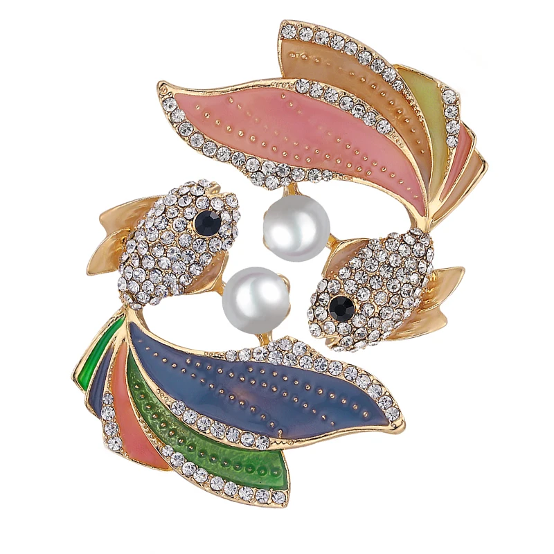 

Crystal Vintage Fish Brooches For Women Large Pearl Brooch Pin Fashion Dress Coat Accessories Cute Jewelry