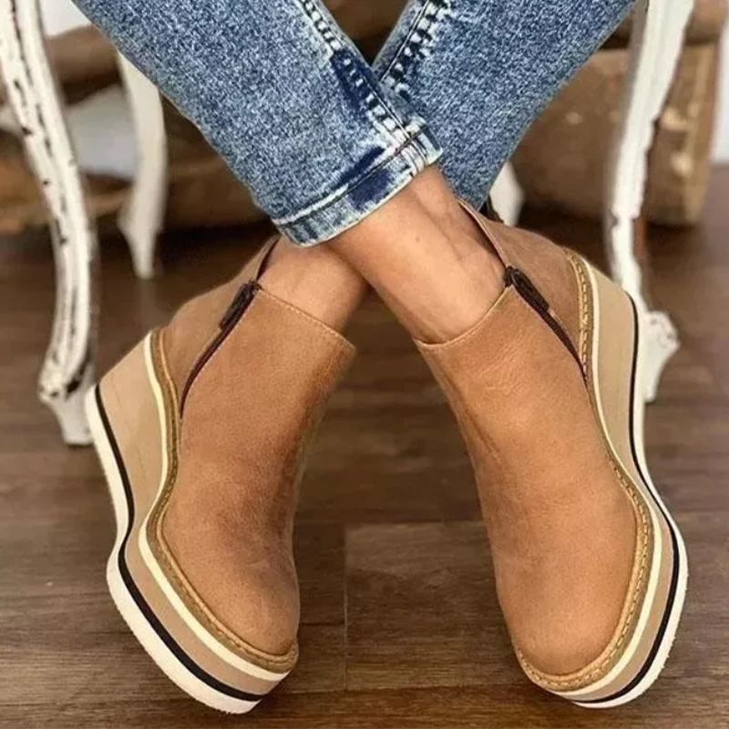 

Platform Chelsea Women Boots Fashion New Goth Casual Wedges Botas 2022 Winter Warm Ankle Snow Designer Mid Heels Woman Shoes