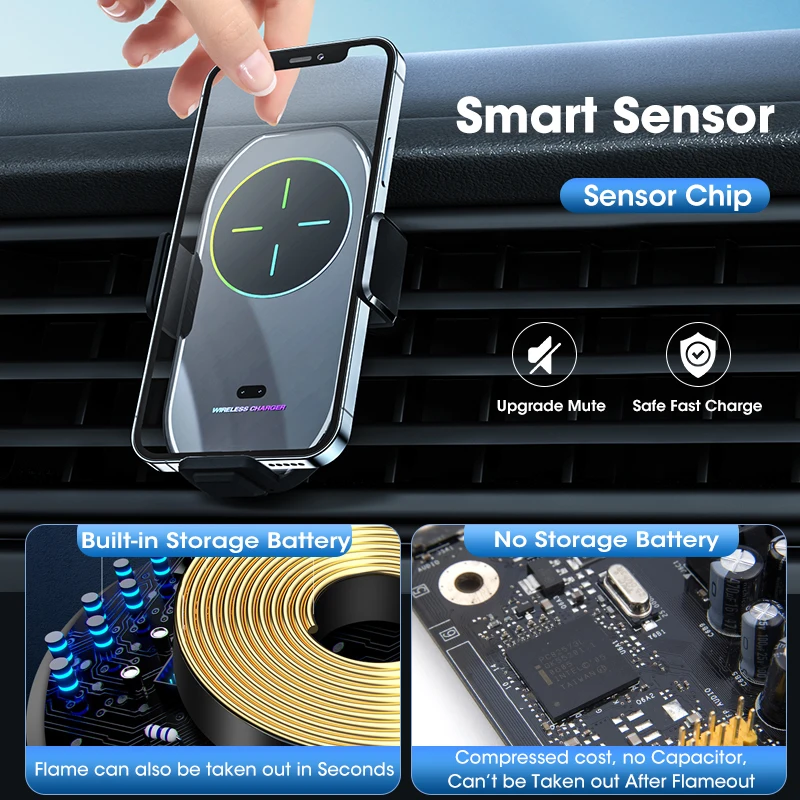 Автоматическое автомобильное индукционное зарядное устройство Qi 15 Вт для IPhone 13 12