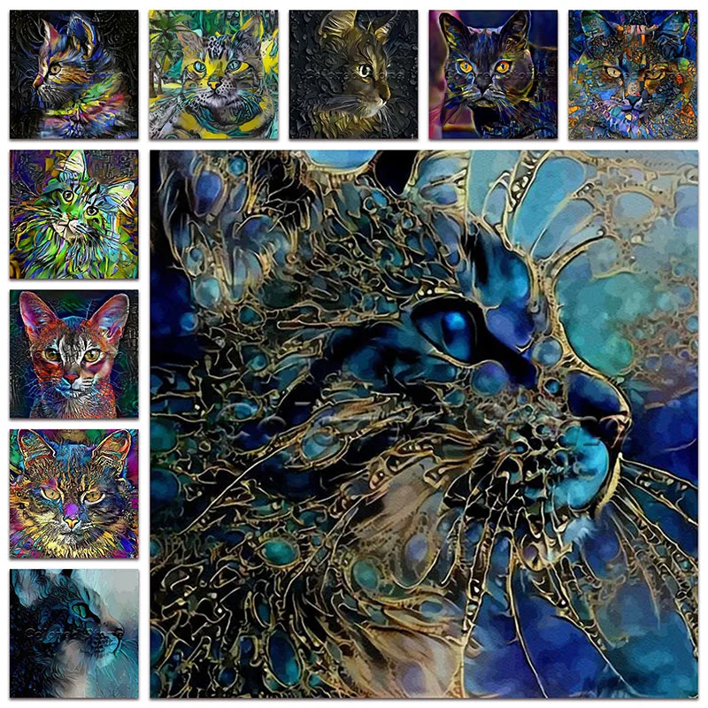Алмазная живопись с животными красочная стеклянная 5D картина кошкой котенком