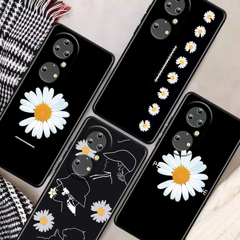 

Korea chrysanthemum Soft Silicone Shockproof Black Phone Cover For Huawei P30 Pro P40 Lite P20 P50 5G P10 Plus Case