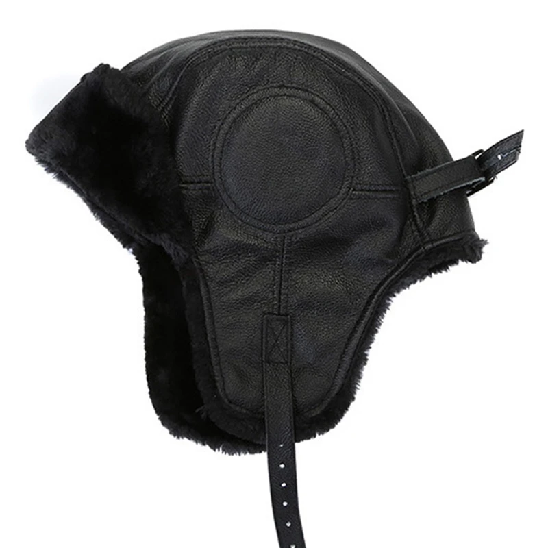 Winter Ushanka Hat Men Women's Pilot Aviator Bomber Trapper Real Leather Hat Faux Fur Snow Cap With Ear Flaps Unisex