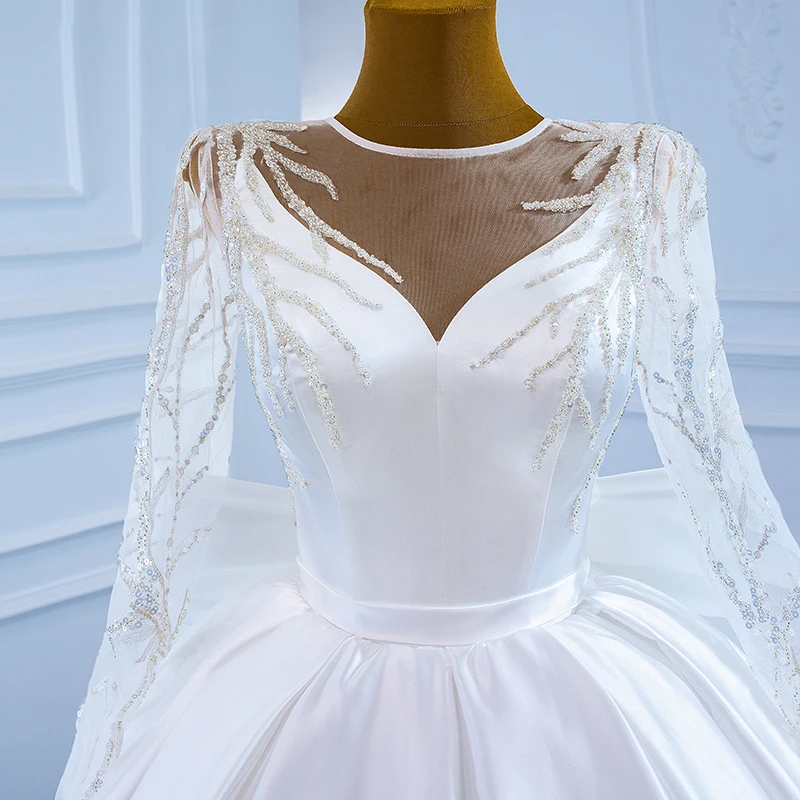 J67233 JANCEMBER Long Sleeve Wedding Dresses 2021 Beading Lace Up Back Sexy V-Neck Ball Gown Sequined