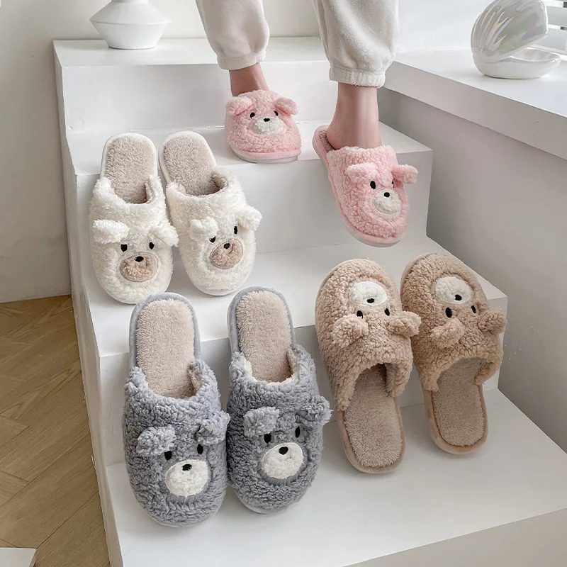 

White Teddy Bear Women's House Slippers Indoor Fuzzy Fluffy Furry Cozy Home Bedroom Comfy Winter Cute Warm Outdoor Shoes