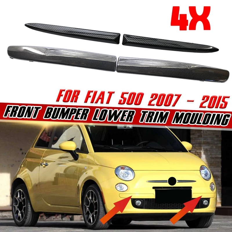 

4PCS Car Front Bumper Moulding Trim Set Lower & Upper Trim Kit for FIAT 500 2007-2015 Carbon Fiber Exterior Accessories