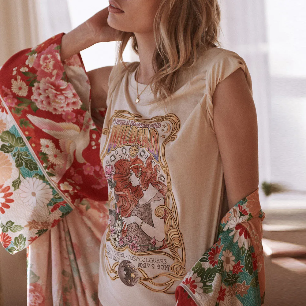 Летняя женская шифоновая блузка с цветочным принтом кимоно поясом Пляжная