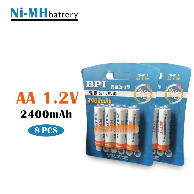 Перезаряжаемая батарея 8 шт./лот BPI AA 2400 мАч 1 2 в Ni-MH для высококачественных