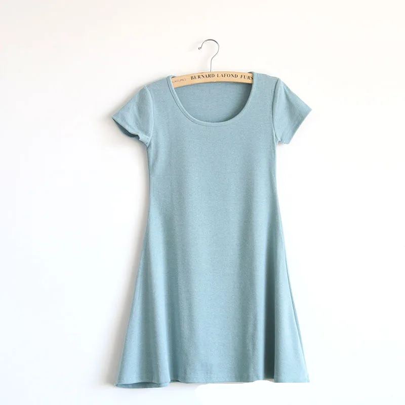light blue Женское летнее платье, новое корейское мини-платье для девочек, с короткими рукавами, яркие цвета, цельные тонкие Базовые платья, vestidos femininos - Цвет: light blue